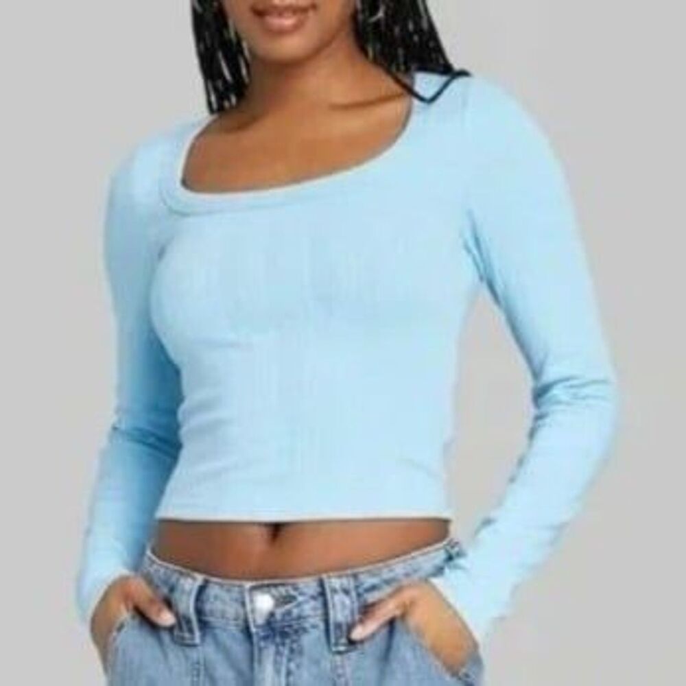 Women's Long Sleeve Square Neck Pointelle T-Shirt - White (Size L-12/14) -NEW!!!